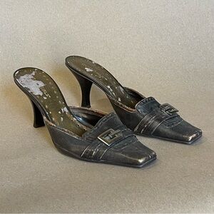BCBGirls Black Square-Toe Buckle Mules*rare